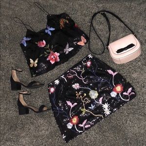 Floral Embroidered Sequin Skirt